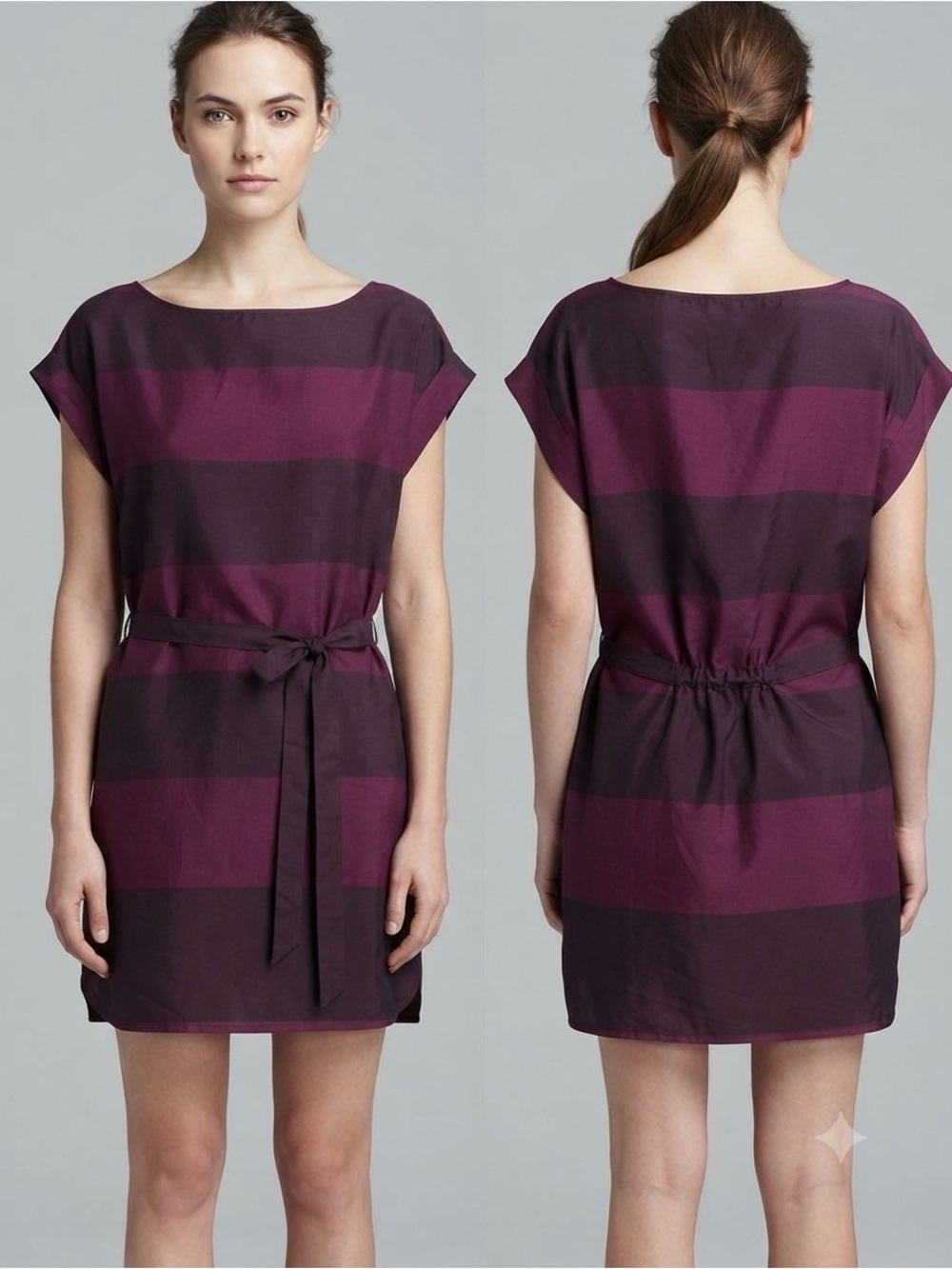 Ann Taylor Wide-Stripe Boatneck Mini Dress in Plum and Deep Aubergine